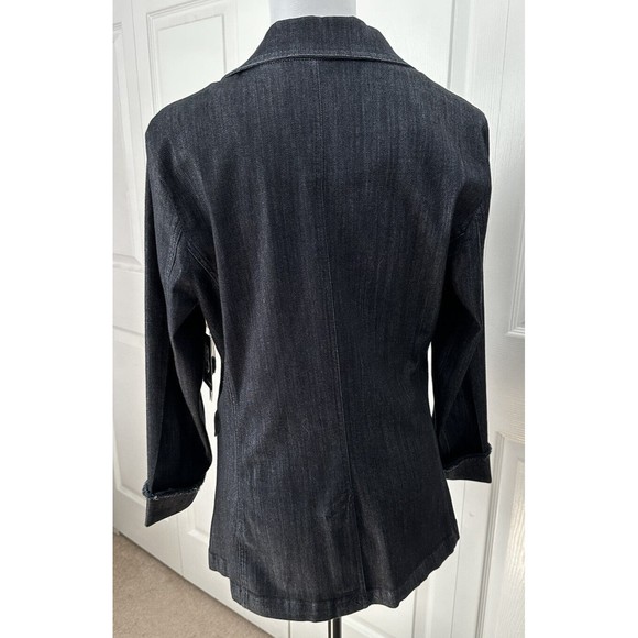 NIC+ZOE Womens Black M Denim Blazer Asymmetrical Button Jean Jacket MSRP $188 - Picture 4 of 8